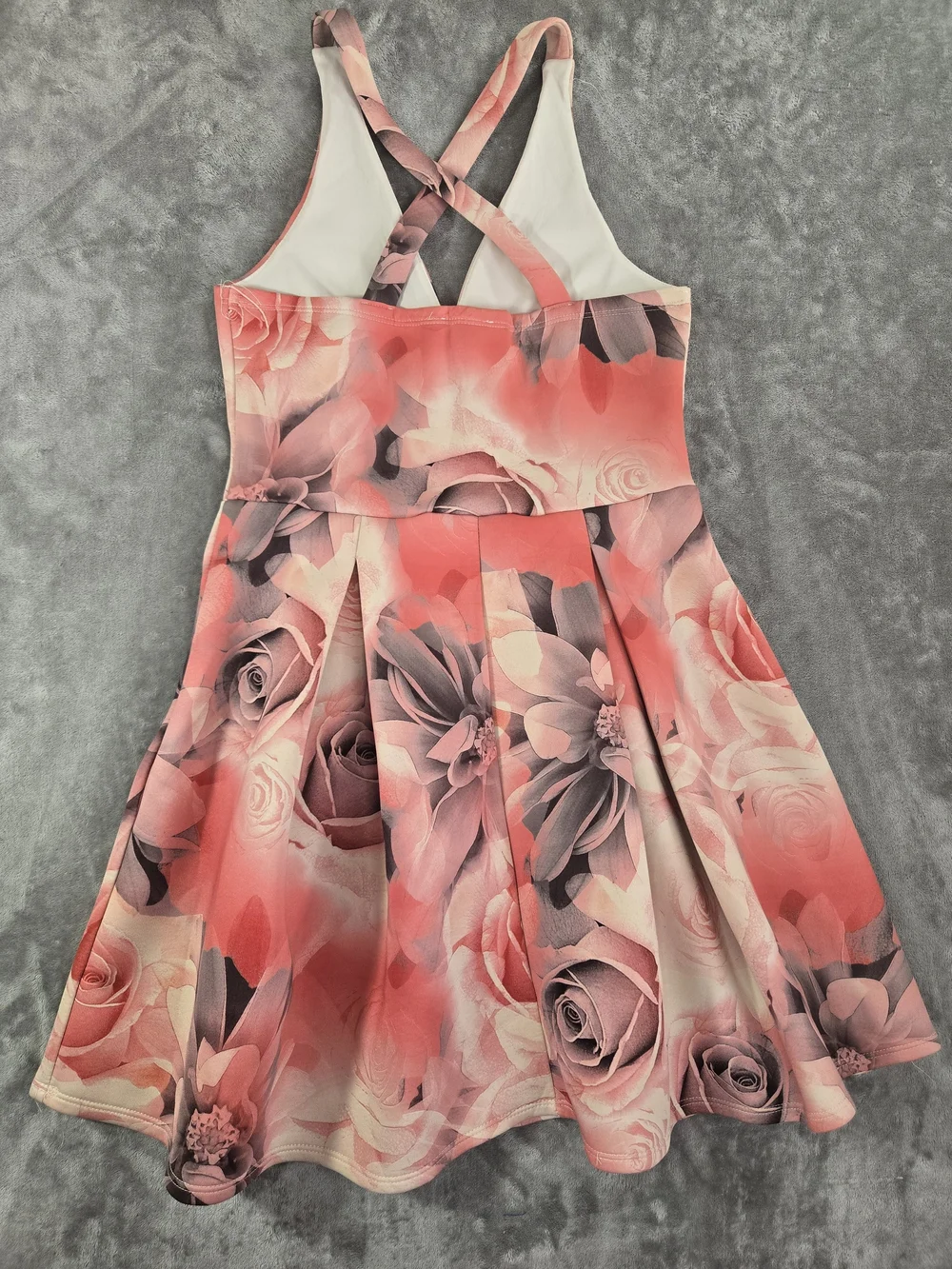 Charlotte Russe Pink and Gray Floral Crisscross Party Dress